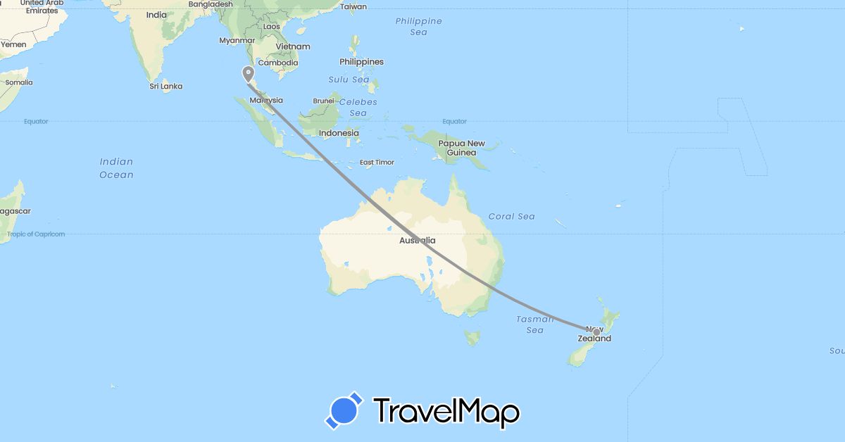TravelMap itinerary: driving, plane in Australia, Indonesia, New Zealand, Thailand (Asia, Oceania)